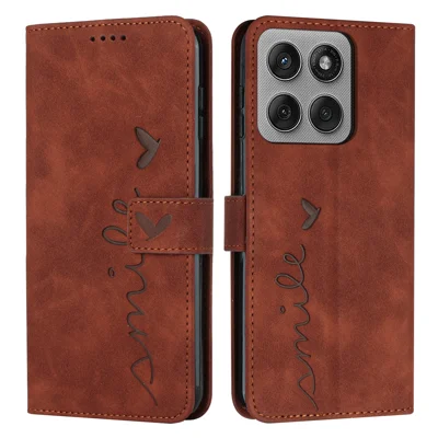 For Motorola Edge 60 Pro 5G Stand Case PU Leather Phone Cover Imprinted Heart Pattern - Brown
