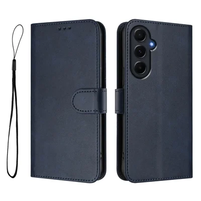 For Samsung Galaxy A55 5G Wallet Case RFID Blocking Calf Texture Leather Stand Phone Cover with Strap - Blue