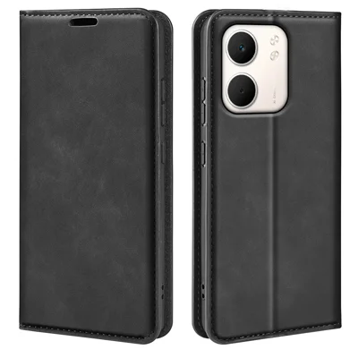 For Oppo A5x 4G / Oppo A5x 5G Case Skin Touch Leather Wallet Phone Cover -  Black 