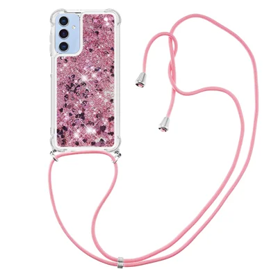For Samsung Galaxy A18 4G / A18 5G / A17 4G / A17 5G / A26 5G TPU Case Quicksand Phone Cover with Lanyard - Rose Gold / Hearts