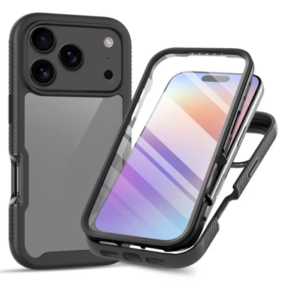 Clear Case for iPhone 18 Pro / 17 Pro PC + TPU Phone Back Cover with PET Screen Film - Black