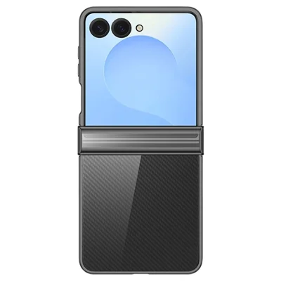 For Samsung Galaxy Z Flip7 5G Case Hinge Design Electroplating PC Clear Phone Cover - Black