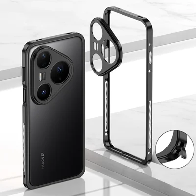 For Huawei Pura 80 Pro  /  Pura 80 Pro+ Bumper Cases Metal Frame Heat Dissipation Cover with Lens Protector - Black
