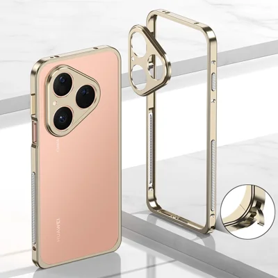 For Huawei Pura 80 Bumper Cases Metal Frame Heat Dissipation Cover with Lens Protector - Gold
