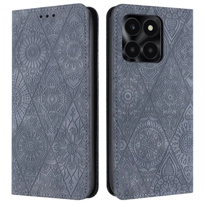 Wallet Case for Honor X6c 4G / X6b 4G / X6a 4G / X5b / X5b Plus Imprinted Flower Stand Leather Phone Cover - Grey