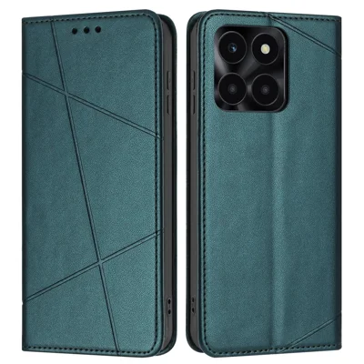 Wallet Case for Honor X6c 4G / X6b 4G / X5b / X5b Plus / X6a 4G Line Imprinted Leather Stand Phone Cover with Wrist Strap - Green