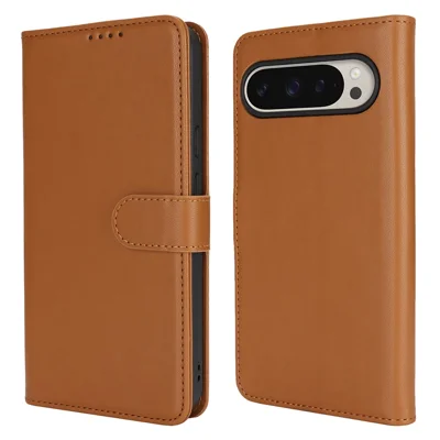 For Google Pixel 9 / 9 Pro Stand Case Shockproof Leather Wallet Phone Cover - Light Brown