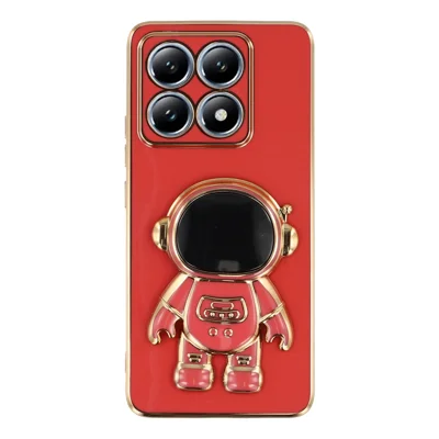 For Xiaomi 14T Case Electroplating Soft TPU Phone Cover with Astronaut Hidden Kickstand - Red