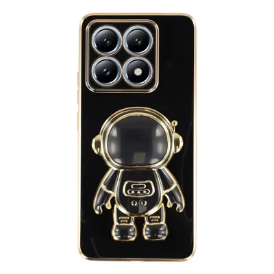 For Xiaomi 14T Pro Case Electroplating Soft TPU Phone Cover with Astronaut Hidden Kickstand - Black