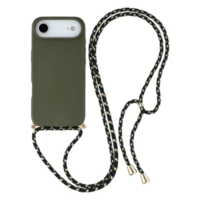 For iPhone Air Back Case Wheat Straw + TPU Shockproof Phone Cover with Adjustable Lanyard - Army Green