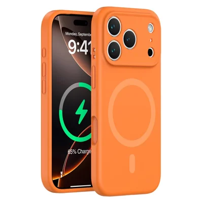 iPhone 17 Pro-hoes compatibel met MagSafe, precisiemontage, beschermhoes van PC + vloeibaar siliconen - Fluorescerend oranje