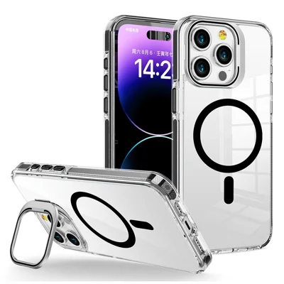 For iPhone 14 Pro Max Case Compatible with MagSafe TPU + PC Phone Cover with Lens Kickstand - Black