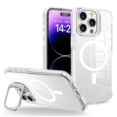 For iPhone 14 Pro Case Compatible with MagSafe TPU + PC Phone Cover with Lens Kickstand - White