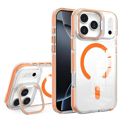 For iPhone 17 Pro Case Compatible with MagSafe TPU + PC Phone Cover with Lens Kickstand - Orange