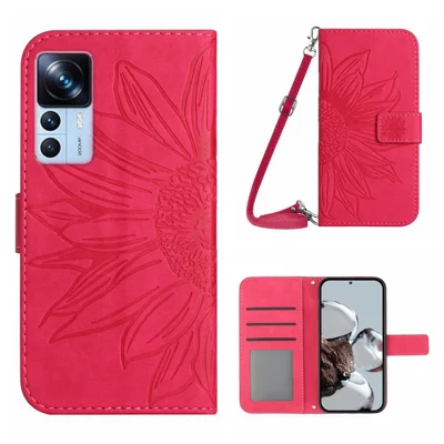 Für Xiaomi 12T 5G / 12T Pro 5G / Redmi K50 Ultra 5G HT04 aufgedruckter Sonnenblumen-Flip-Geldbörsen-Abdeckung Skin-Touch PU-Leder Ständer Magnetverschluss Stoßfest Folio Handyhülle mit Schultergurt - Rose