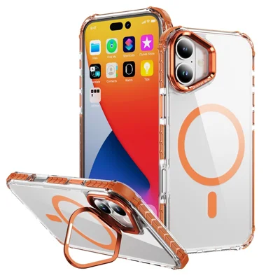 For iPhone 17 Clear Phone Case with Lens Kickstand Cover Compatible with MagSafe - Orange