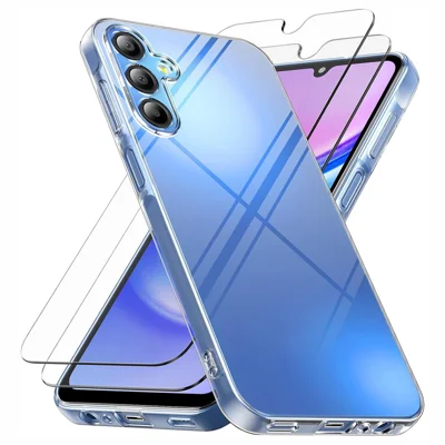For Samsung Galaxy S25 FE Case TPU Clear Phone Cover + 2PCS Tempered Glass Screen Film 2.5D Arc Edge