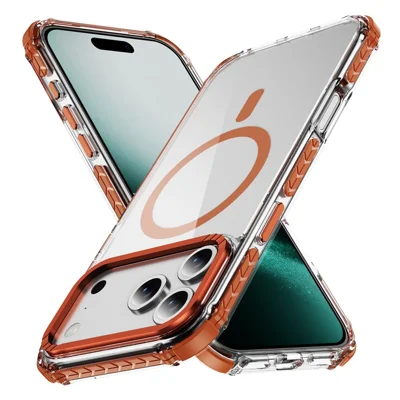 For iPhone 17 Pro Max Case Crystal Clear Airbag TPU + PC Telefoonhoesje Compatibel met MagSafe - Oranje