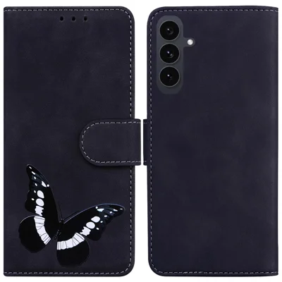 For Samsung Galaxy S25 FE Stand Case PU Leather Phone Cover Butterfly Printed - Black