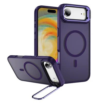 For iPhone Air Magnetic Case with Lens Kickstand Skin-Touch PC + TPU Phone Cover - Dark Purple
