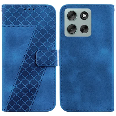 For Motorola Moto G56 5G Stand Case 7-Shaped Pattern Imprint Leather Phone Cover with Strap - Dark Blue