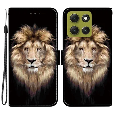 For Motorola Moto G86 5G Case Pattern Printing Leather Flip Wallet Phone Cover with Lanyard - Lion Head