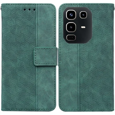 For Infinix Note 50 Pro 4G  /  Note 50 4G Case Geometry Pattern Leather Wallet Phone Cover with Wrist Strap - Green