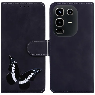 For Infinix Note 50 Pro 4G  /  Note 50 4G Stand Case PU Leather Phone Cover Butterfly Printed - Black