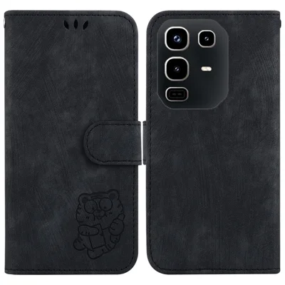 For Infinix Note 50 4G  /  Note 50 Pro 4G Wallet Case Tiger Imprint Leather Shockproof Phone Cover with Wrist Strap - Black