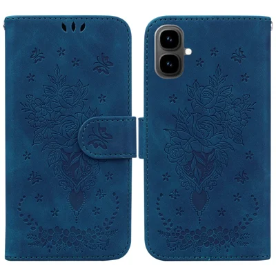 For Infinix Smart 10 Case Butterfly Flower Imprint PU Leather Wallet Phone Cover with Strap - Blue