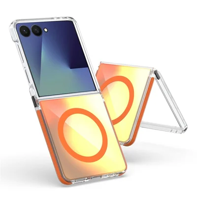 For Samsung Galaxy Z Flip8 / Z Flip7 5G Magnetic Case Cute Fluorescent Design TPU Acrylic Phone Back Cover - Orange