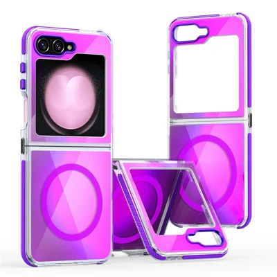 For Samsung Galaxy Z Flip6 5G Magnetic Case Cute Fluorescent Design TPU Acrylic Phone Back Cover - Purple