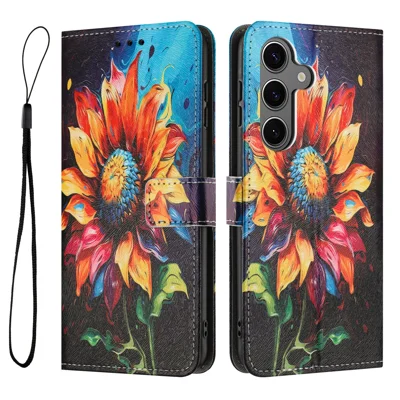 Til Samsung Galaxy S25 FE tegnebogsflip med mønstertryk i PU-læder med snor - Solgudstuder