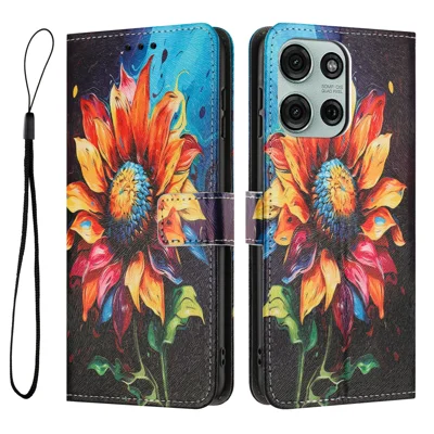 For Motorola Moto G66j 5G / Motorola Moto G66y 5G / Motorola Moto G56 5G Wallet Case Pattern Printing PU Leather Phone Cover with Lanyard - Sunflower