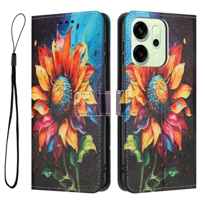 For Oppo Reno14 5G (China) / Oppo Reno14 F 5G / Oppo Reno14 5G (Global) Wallet Case Pattern Printing PU Leather Phone Cover with Lanyard - Sunflower