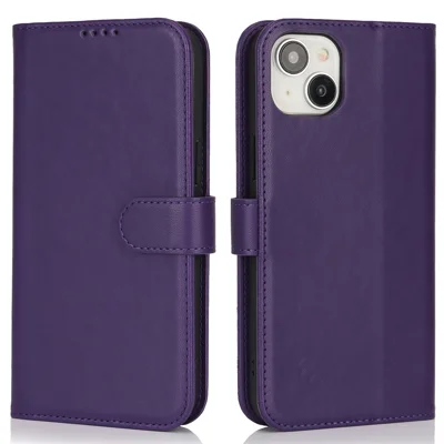 For iPhone 15 Plus / 14 Plus Stand Case Shockproof Leather Wallet Phone Cover - Dark Purple