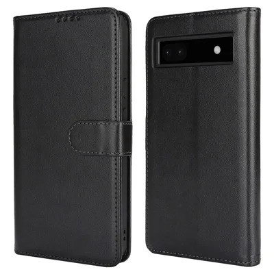 For Google Pixel 6a Stand Case Shockproof Leather Wallet Phone Cover - Black