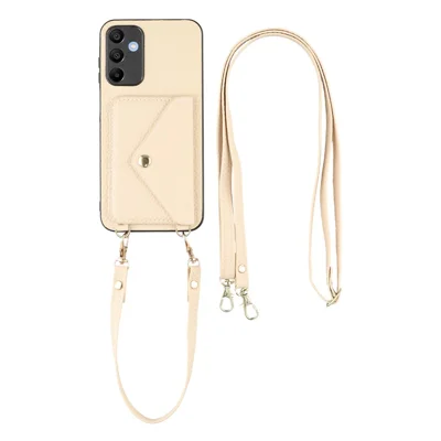For Samsung Galaxy A15 5G  /  4G Case Card Holder Litchi Texture PU Leather + TPU Phone Cover with Straps - White