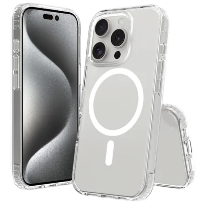 For iPhone 16 Pro Magnetic Case Scratch-Resistant TPU + PC Crystal Clear Phone Cover