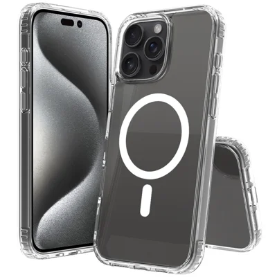 For iPhone 16 Pro Max Magnetic Case Scratch-Resistant TPU + PC Crystal Clear Phone Cover