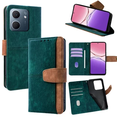 For Oppo A5x 5G Case RFID Blocking Color Splicing PU Leather Wallet Phone Cover - Green