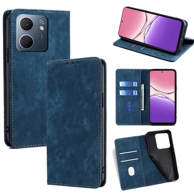 For Oppo A5x 5G Case RFID Blocking Wallet Foldable Stand Leather Phone Cover - Blue