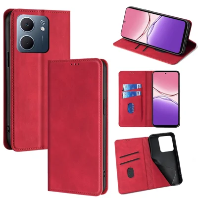 For Oppo A5x 5G Case Card Holder PU Leather Magnetic Closing Phone Cover - Red