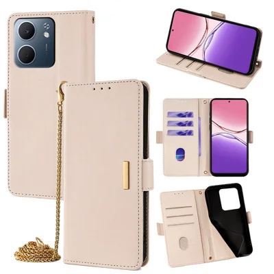 For Oppo A5x 5G Case PU Leather Wallet Stand Phone Cover with Crossbody Shoulder Strap - White