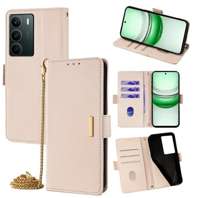 For Realme C71 4G Case PU Leather Wallet Stand Phone Cover with Crossbody Shoulder Strap - White