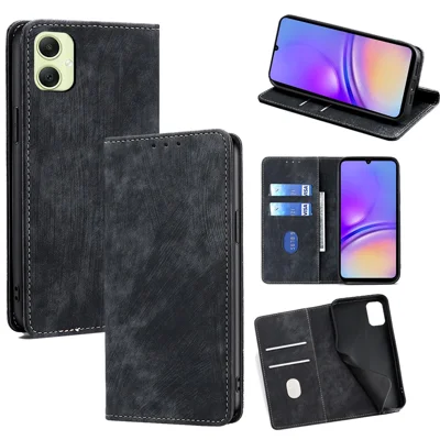 For Samsung Galaxy A05 4G Case RFID Blocking Wallet Foldable Stand Leather Phone Cover - Black