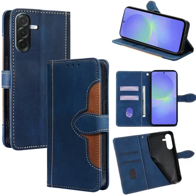 For Samsung Galaxy A36 5G Case Leather Wallet Phone Cover with Straw Hat Magnetic Clasp - Blue
