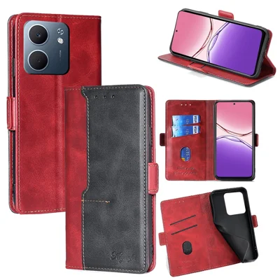 For Oppo A5x 5G Case Contrast Color Wallet Leather Phone Cover - Black + Red