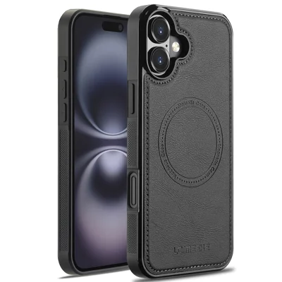 LC.IMEEKE For iPhone 17 Magnetic Case Compatible with MagSafe Leather + TPU Back Cover - Black