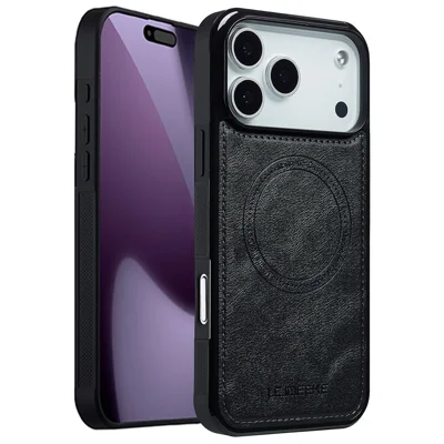 LC.IMEEKE For iPhone 18 Pro / 17 Pro Magnetic Case Compatible with MagSafe Leather + TPU Back Cover - Black